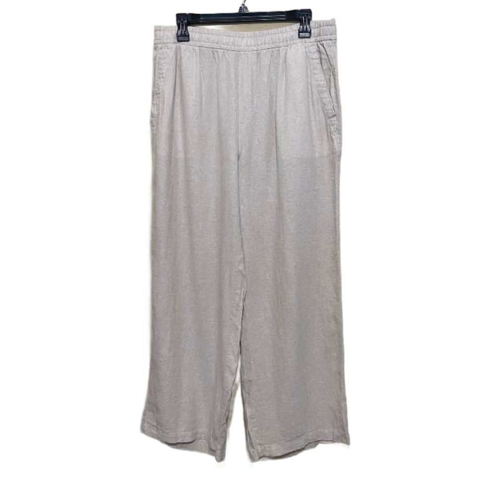 Old Navy Beige Natural Linen Blend Pull On Wide Leg Pants Womens Large Coastal